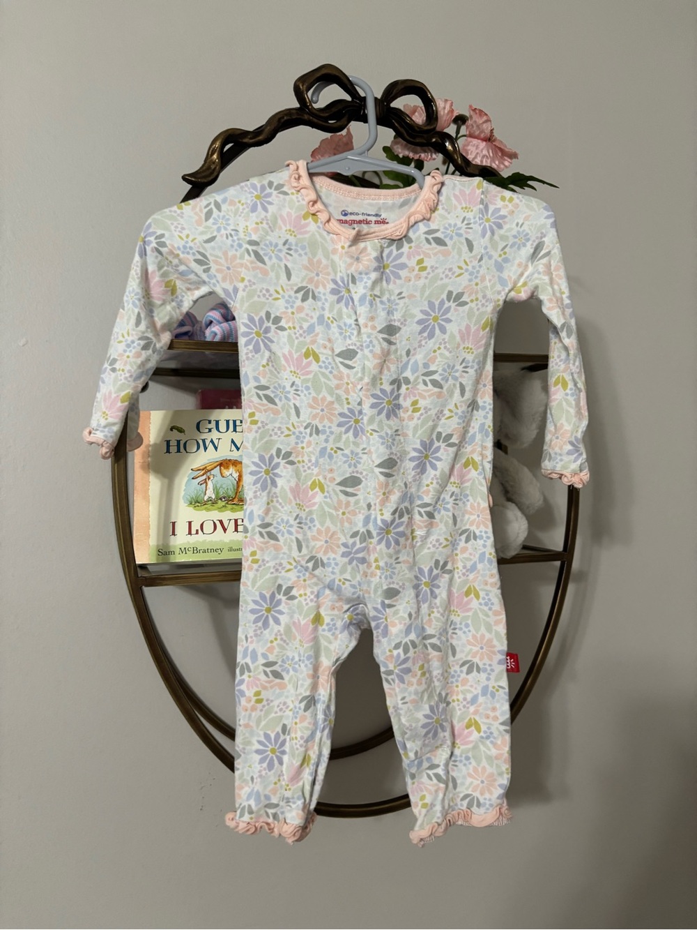 Magnetic Me Pastel Floral Ruffle-Trim One-Piece Footie - Pink, Purple, Green